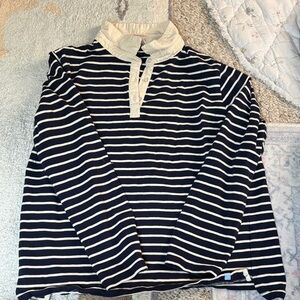 Minnow XL Striped Navy and White Rugby Shirt with Contrast Collar